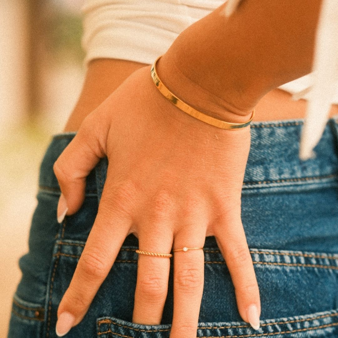 Goldener breiter Armreif aus reyceltem Silber für Frauen und Mädchen, Echtschmuck, mit Echtgold vergoldet